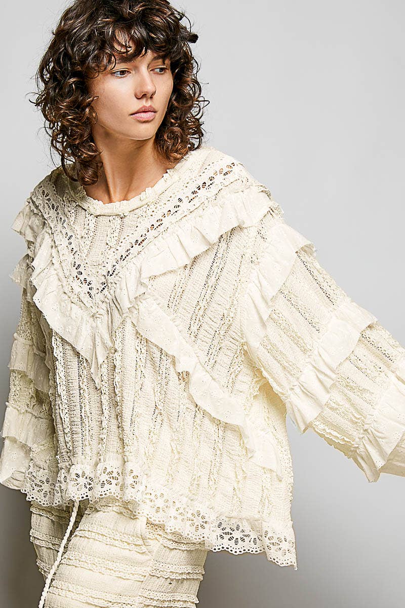 Eyelet Ruffle Knit Top
