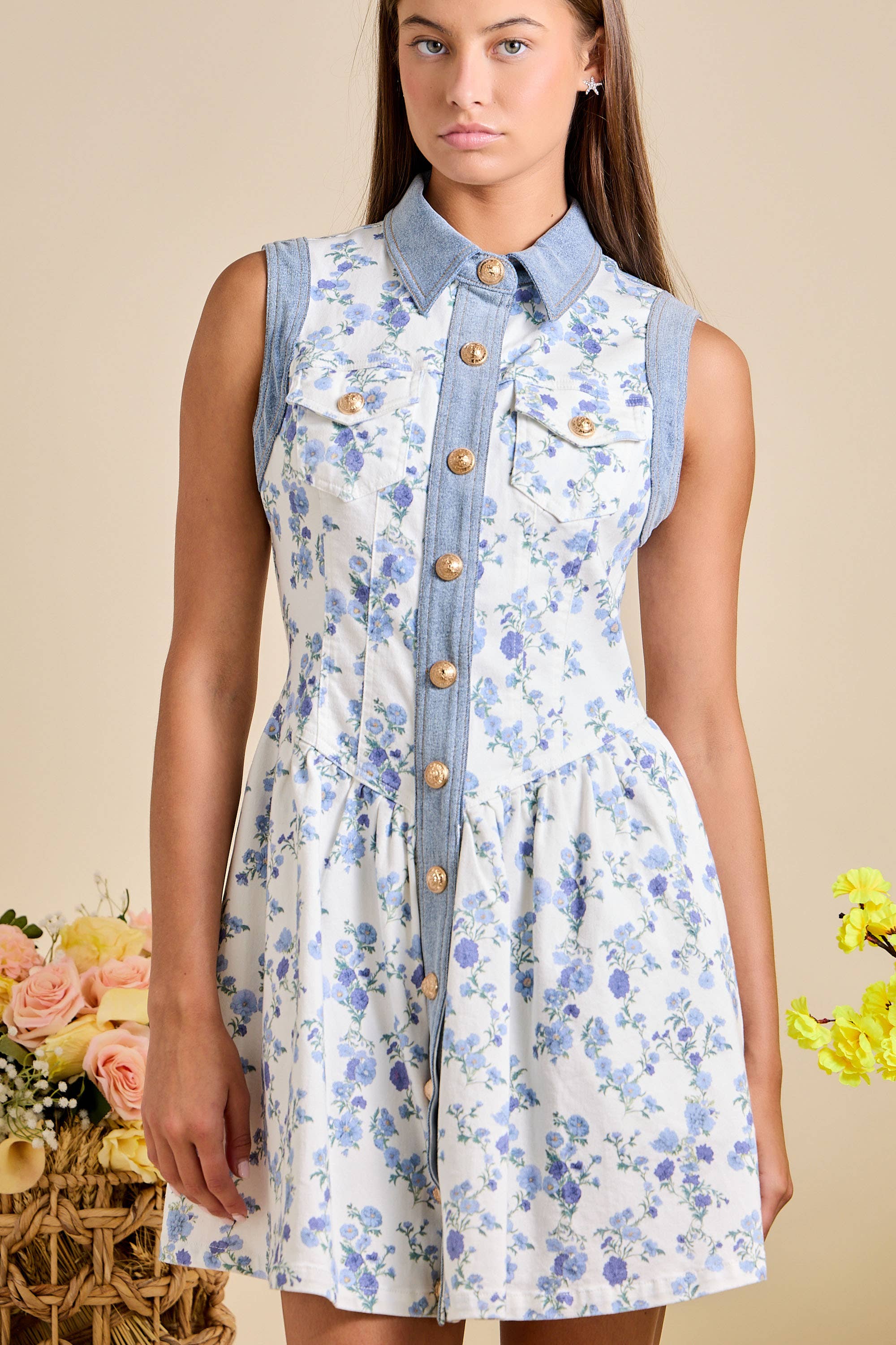 Seaside Bloom Denim Dress