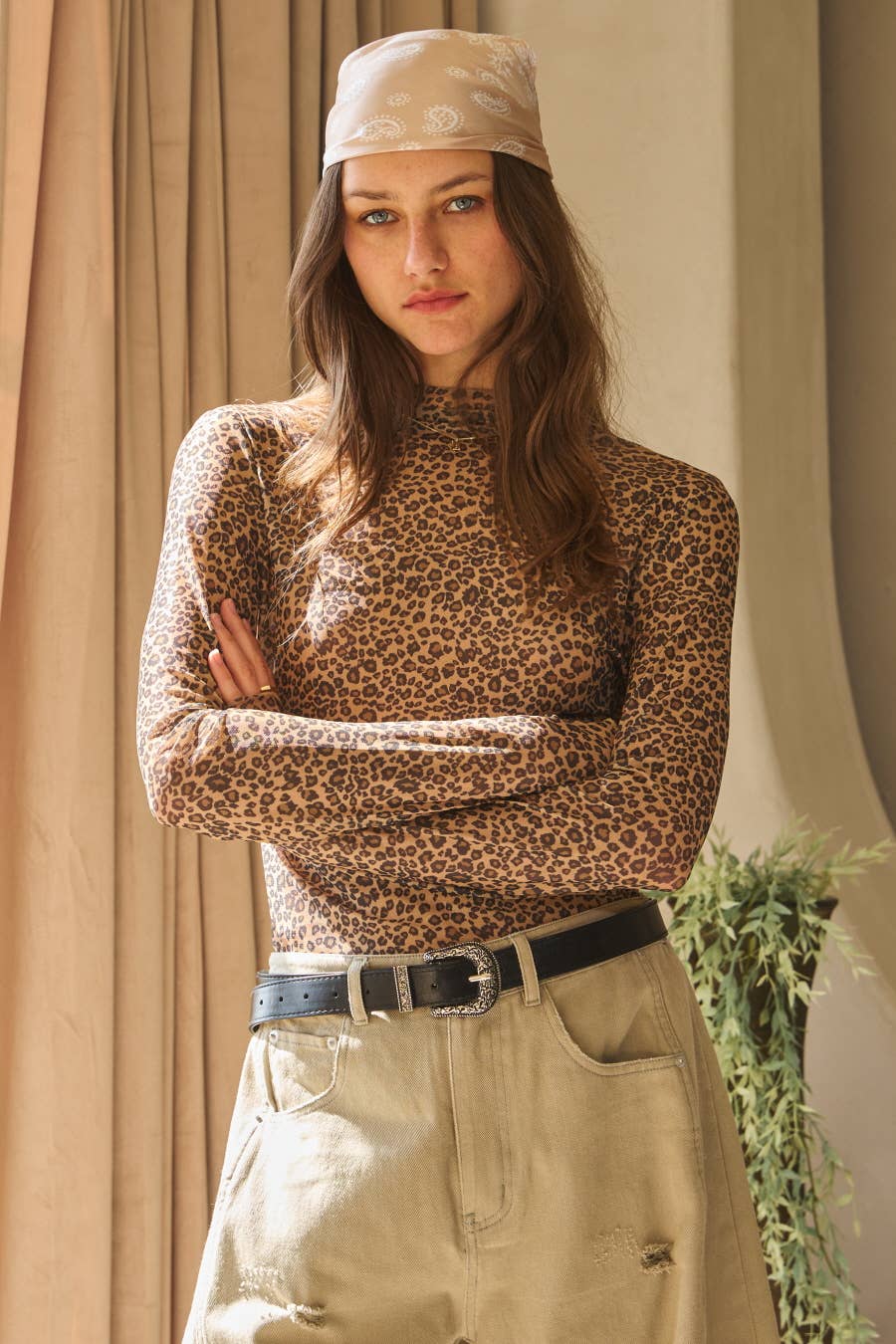 Animal Print Mesh Layering Top