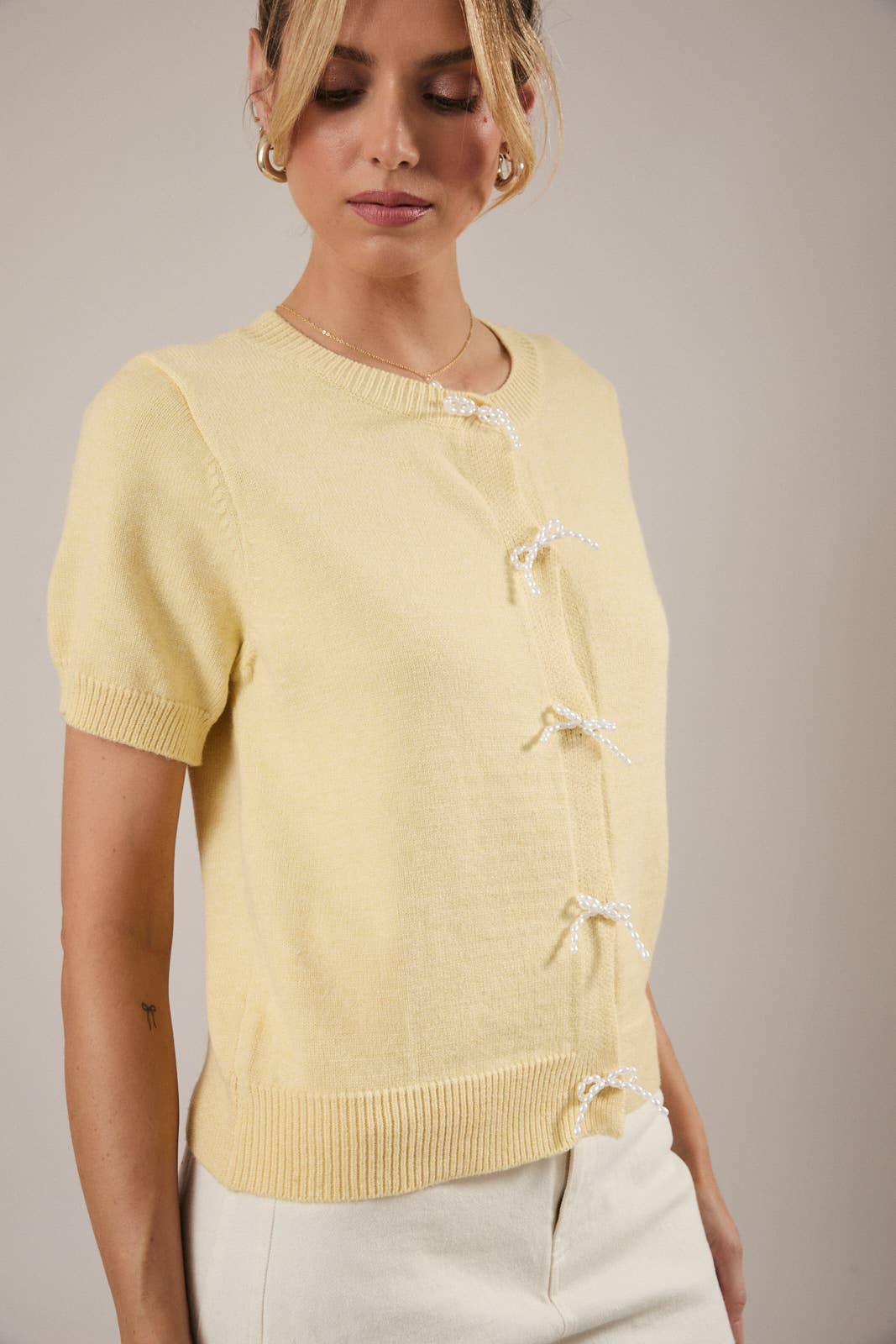 Pearl Trim Bow cardigan