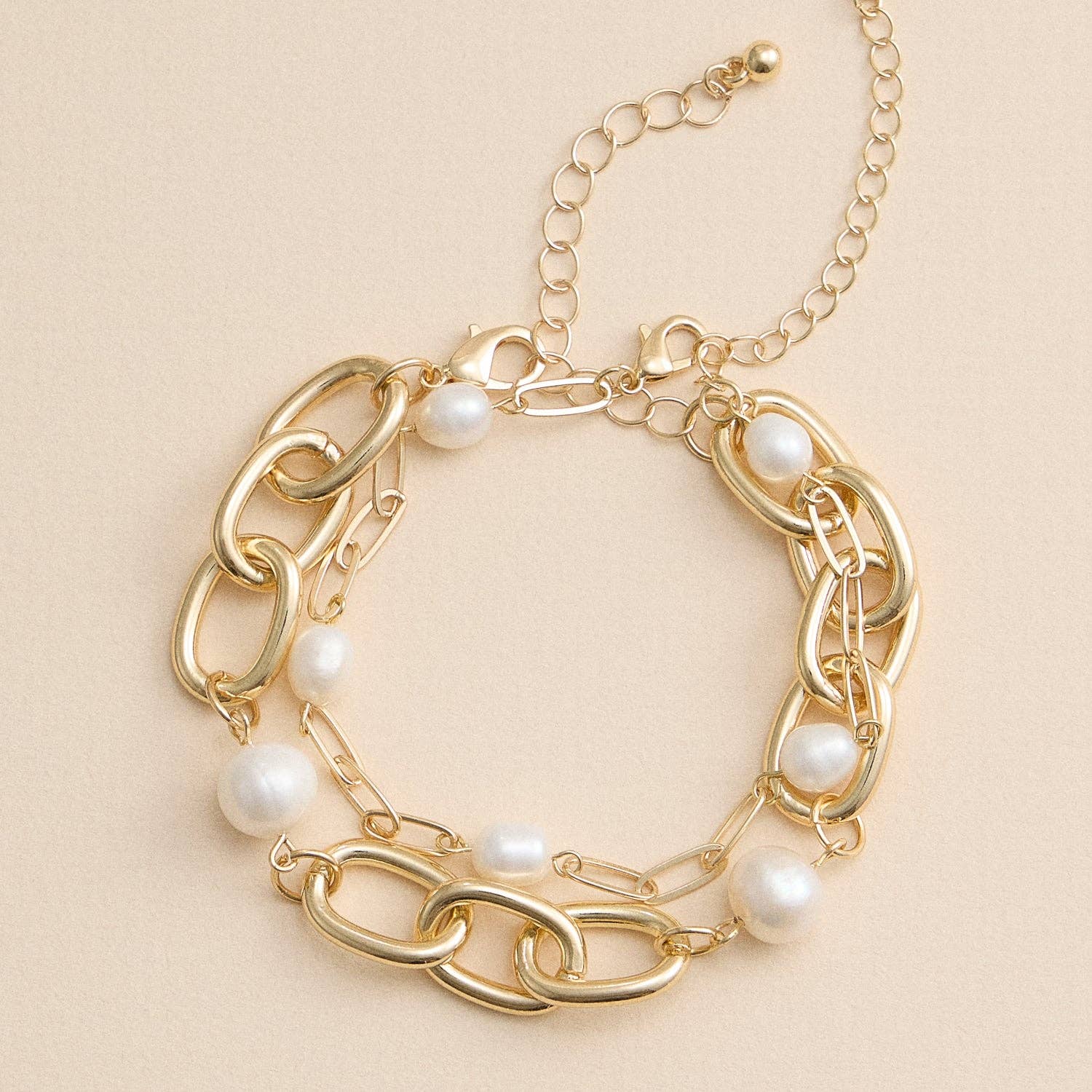 Gold and Freshwater Pearl Layered Bracelet Set