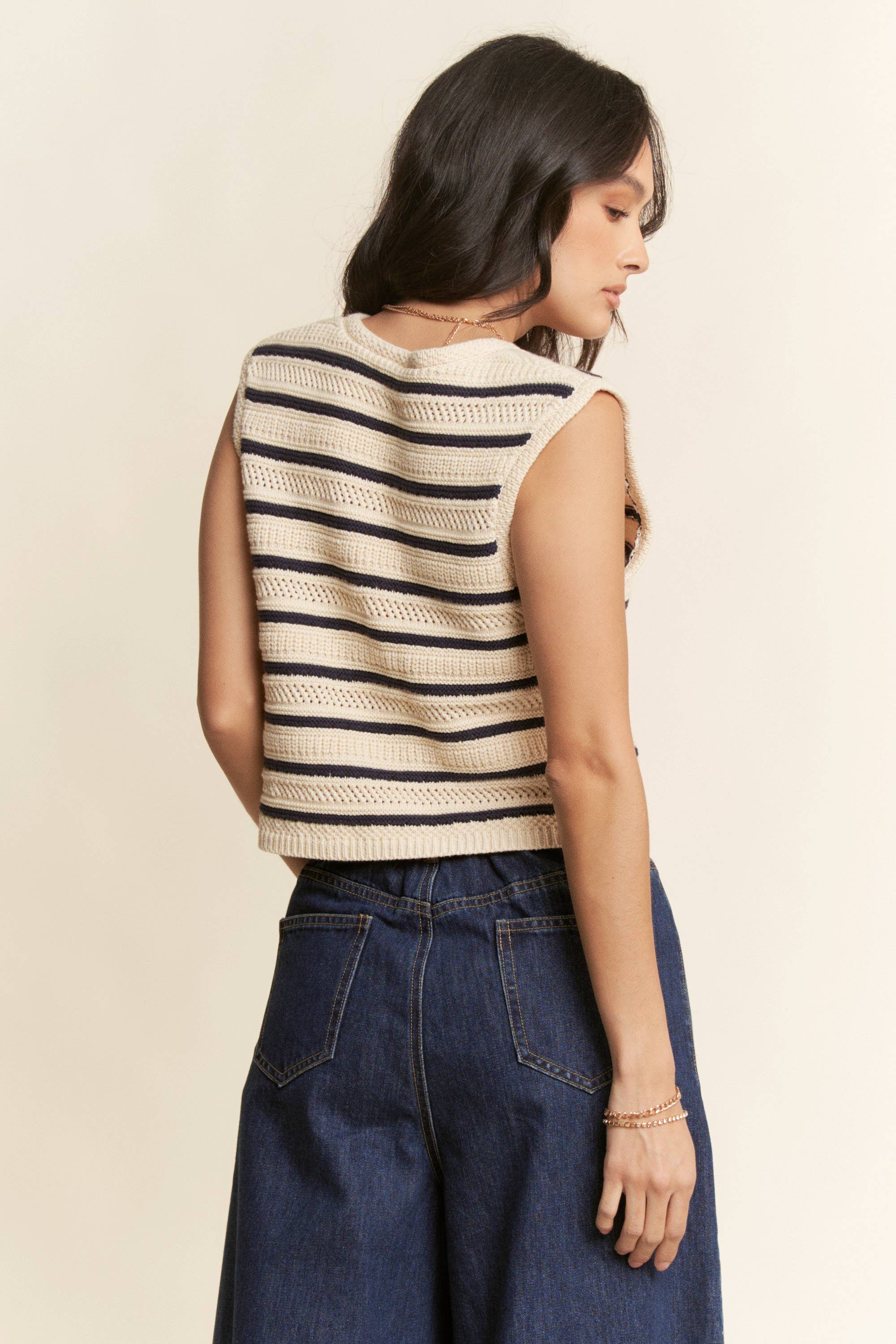 Striped Sleeveless Knit Sweater Vest