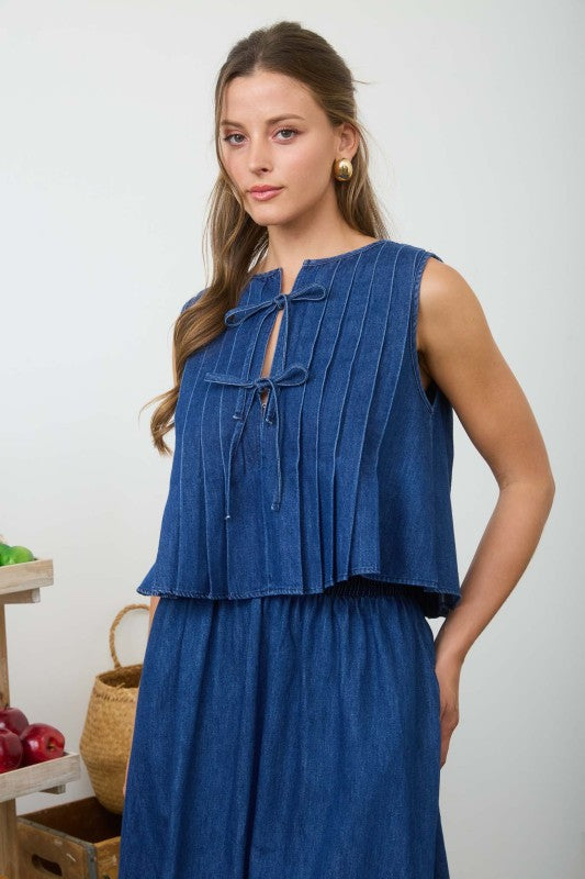 Pintuck Denim Blouse