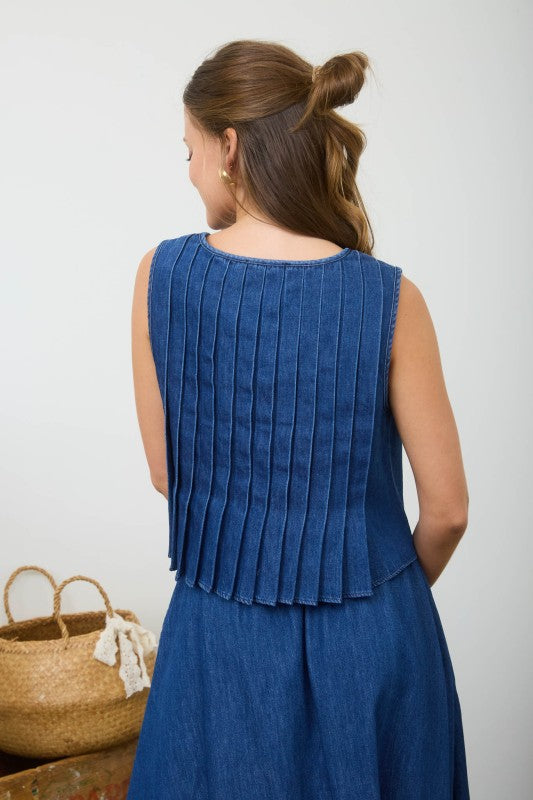 Pintuck Denim Blouse
