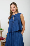 Pintuck Denim Blouse