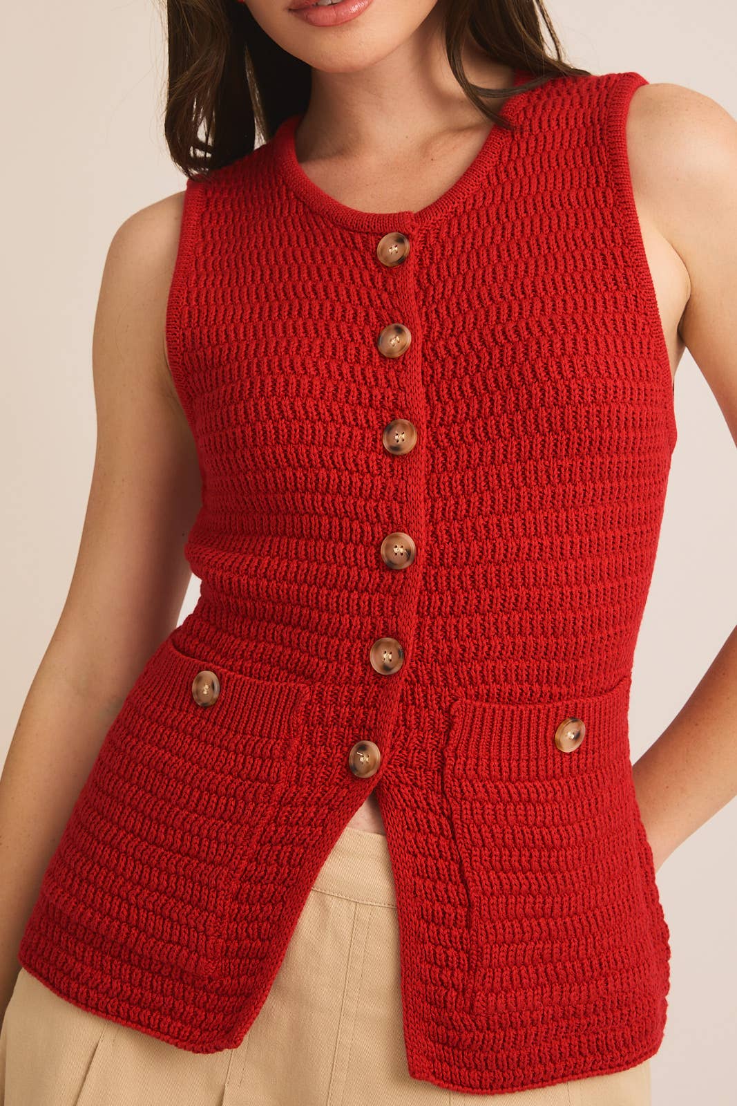 Crimson Button-Down Sweater Vest
