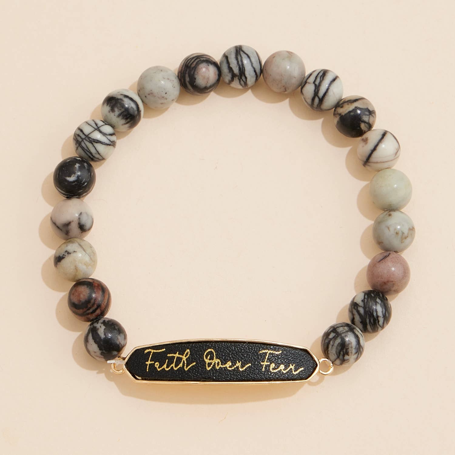 Faith Over Fear Natural Stones Beaded Bracelet