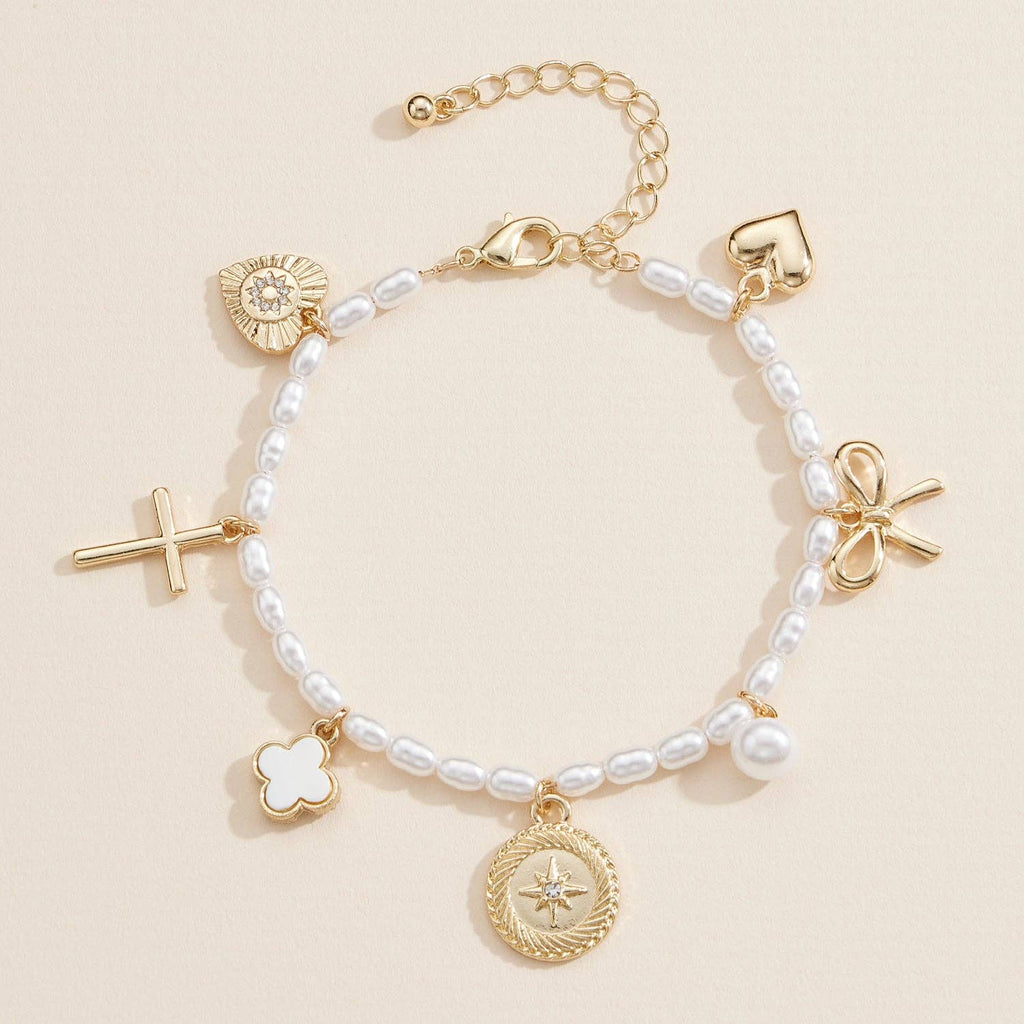 Pearl Charm Bracelet with Cross