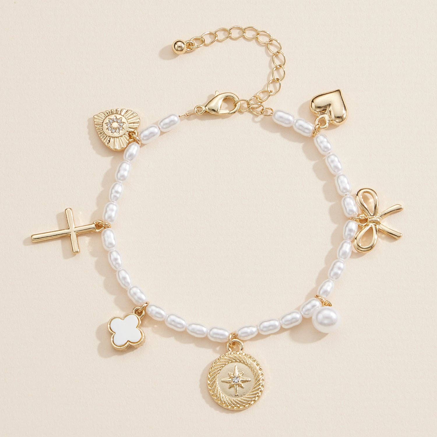 Pearl Charm Bracelet with Cross