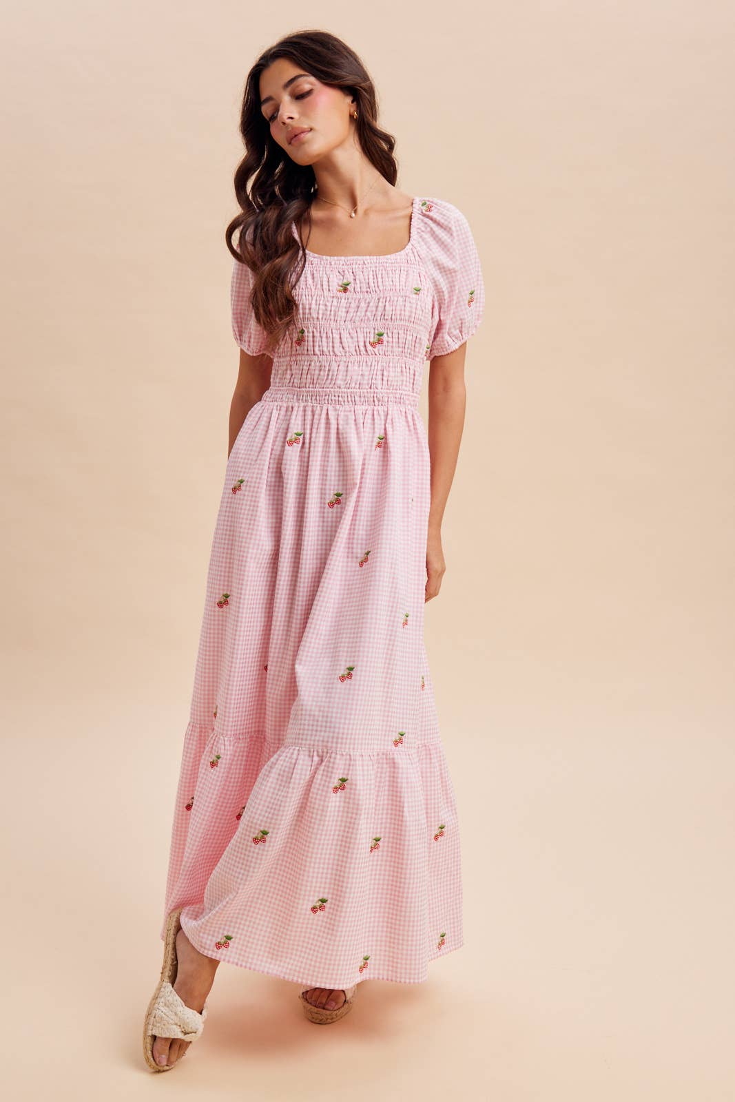 Strawberry Gingham Maxi Dress