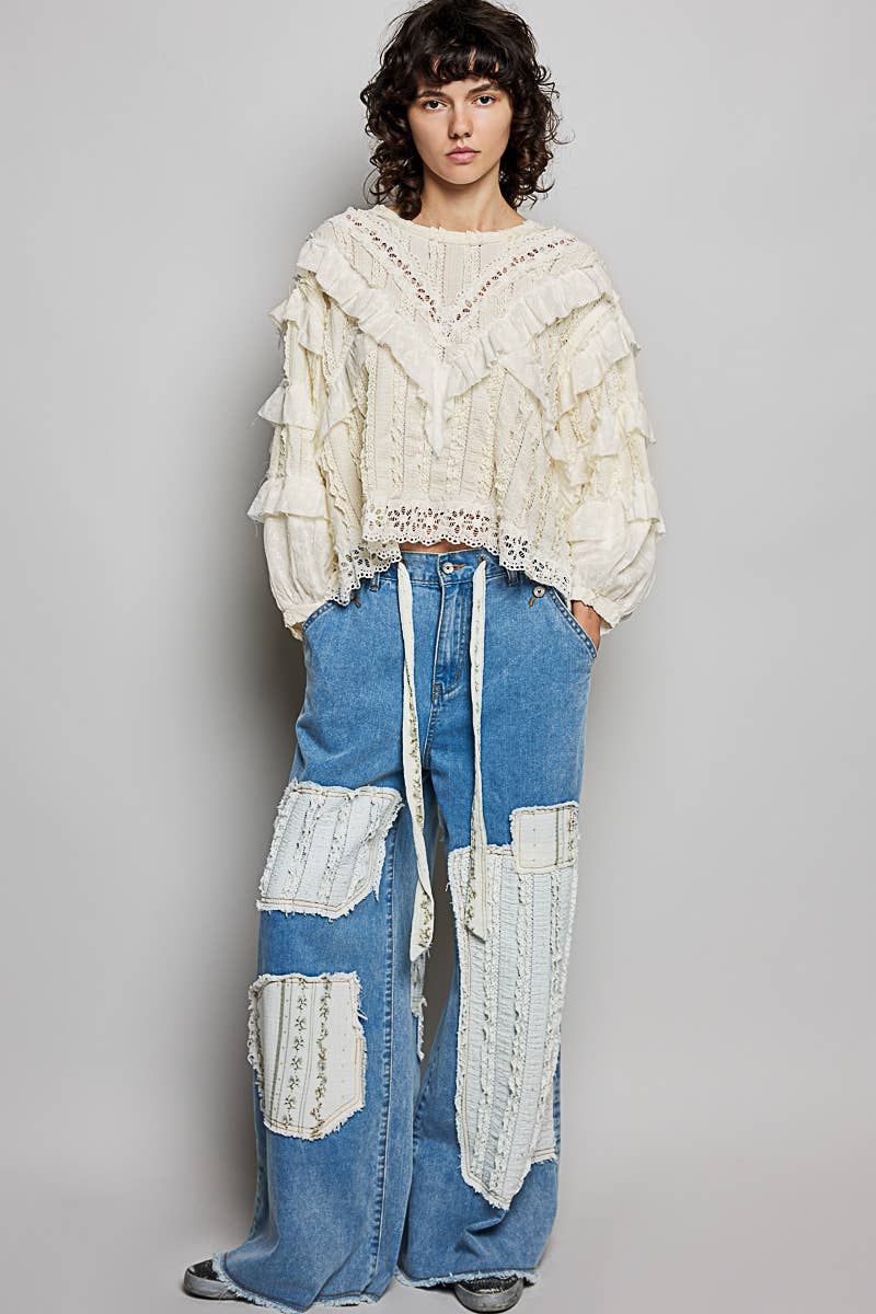 Eyelet Ruffle Knit Top