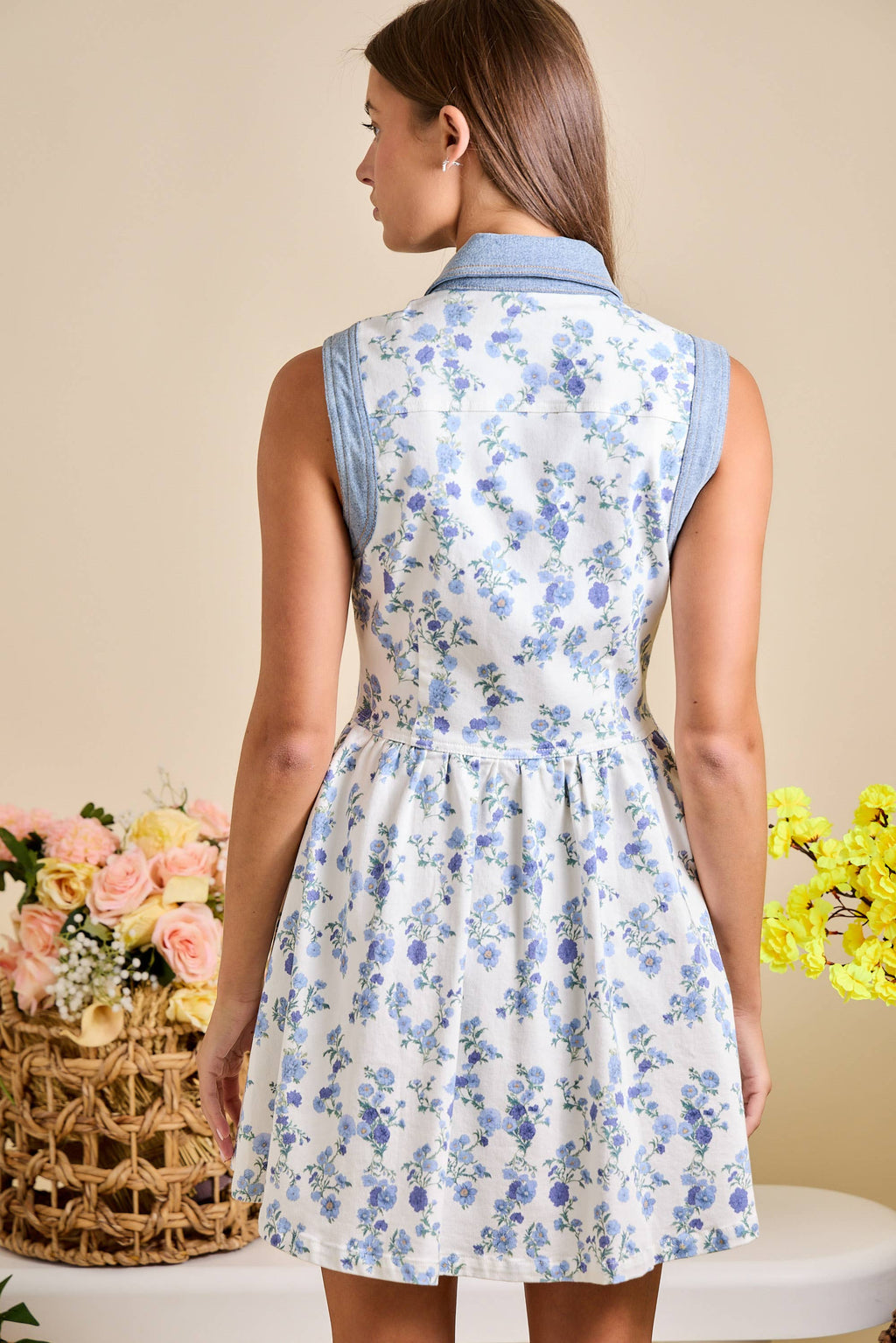 Seaside Bloom Denim Dress