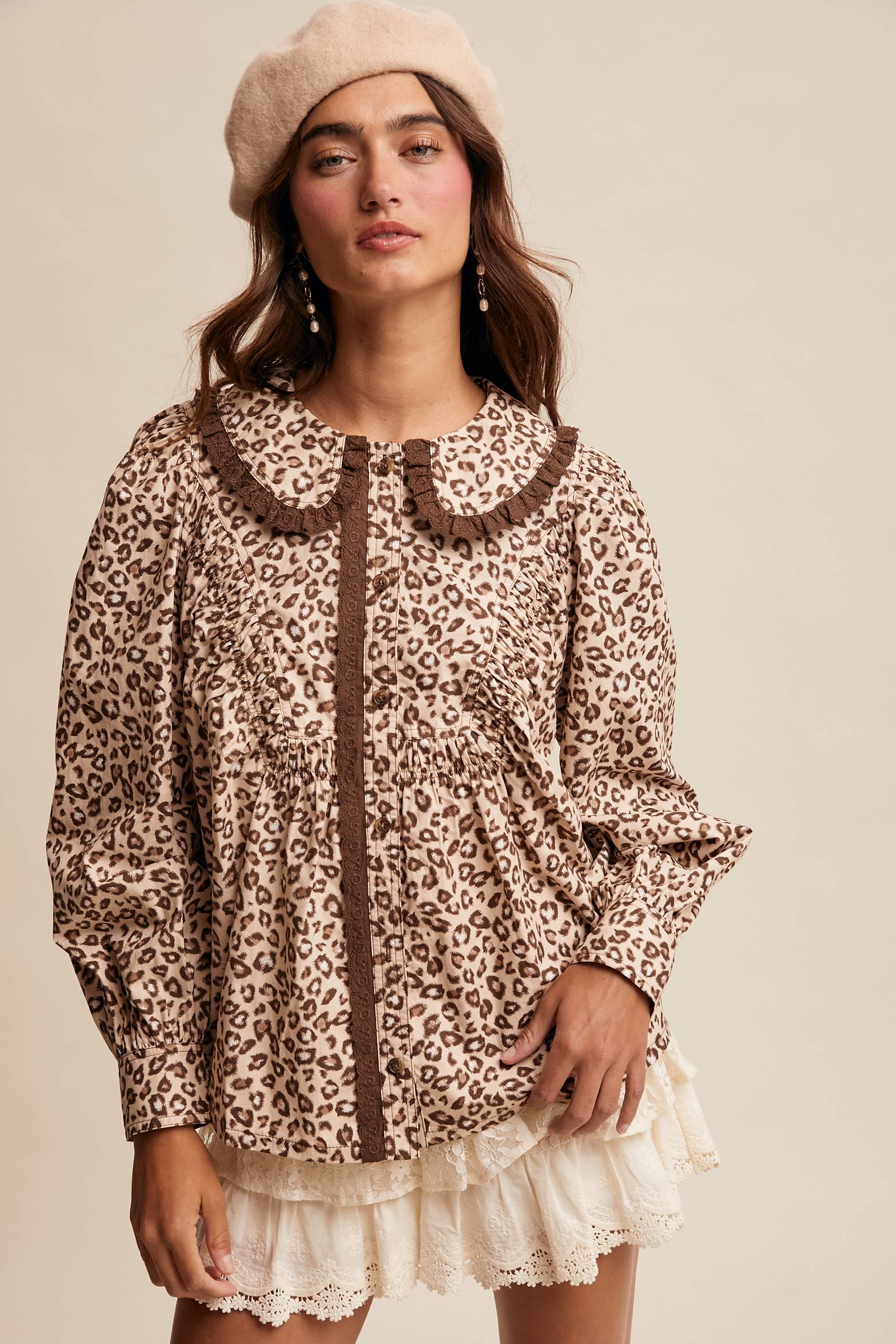 Ruffle Collar Button Blouse