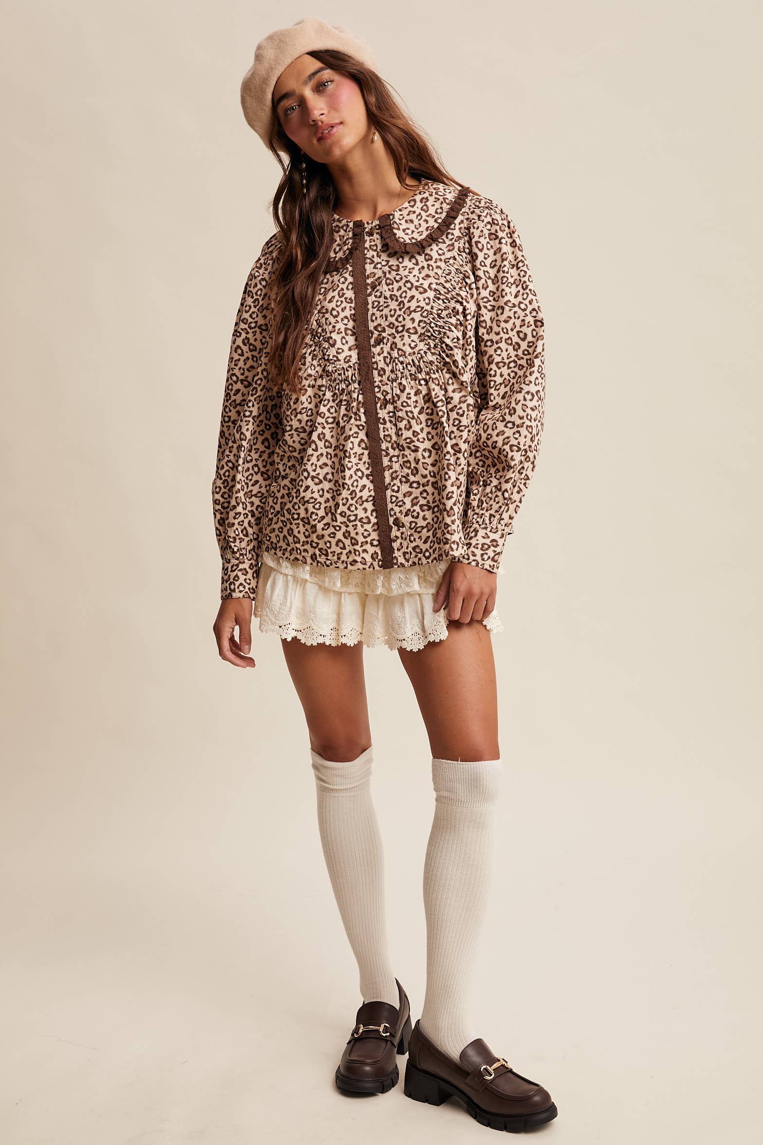 Ruffle Collar Button Blouse