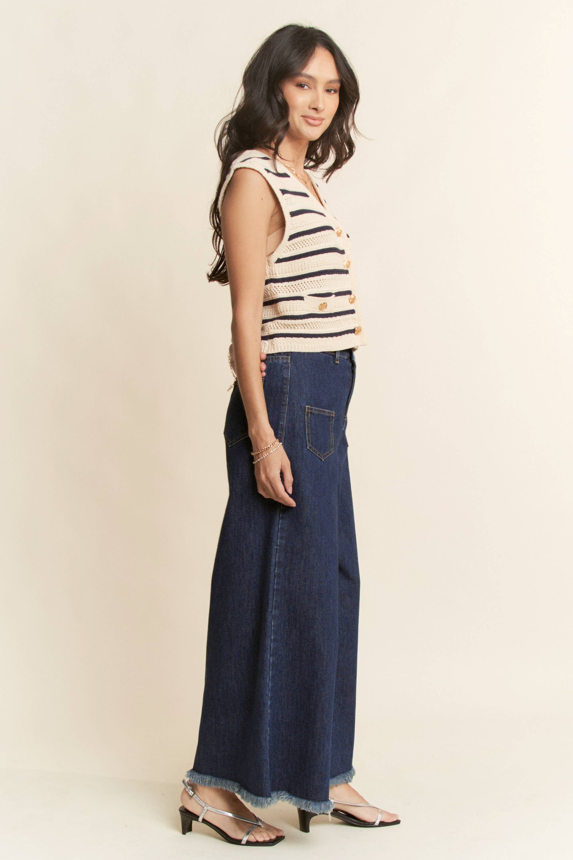 Striped Sleeveless Knit Sweater Vest