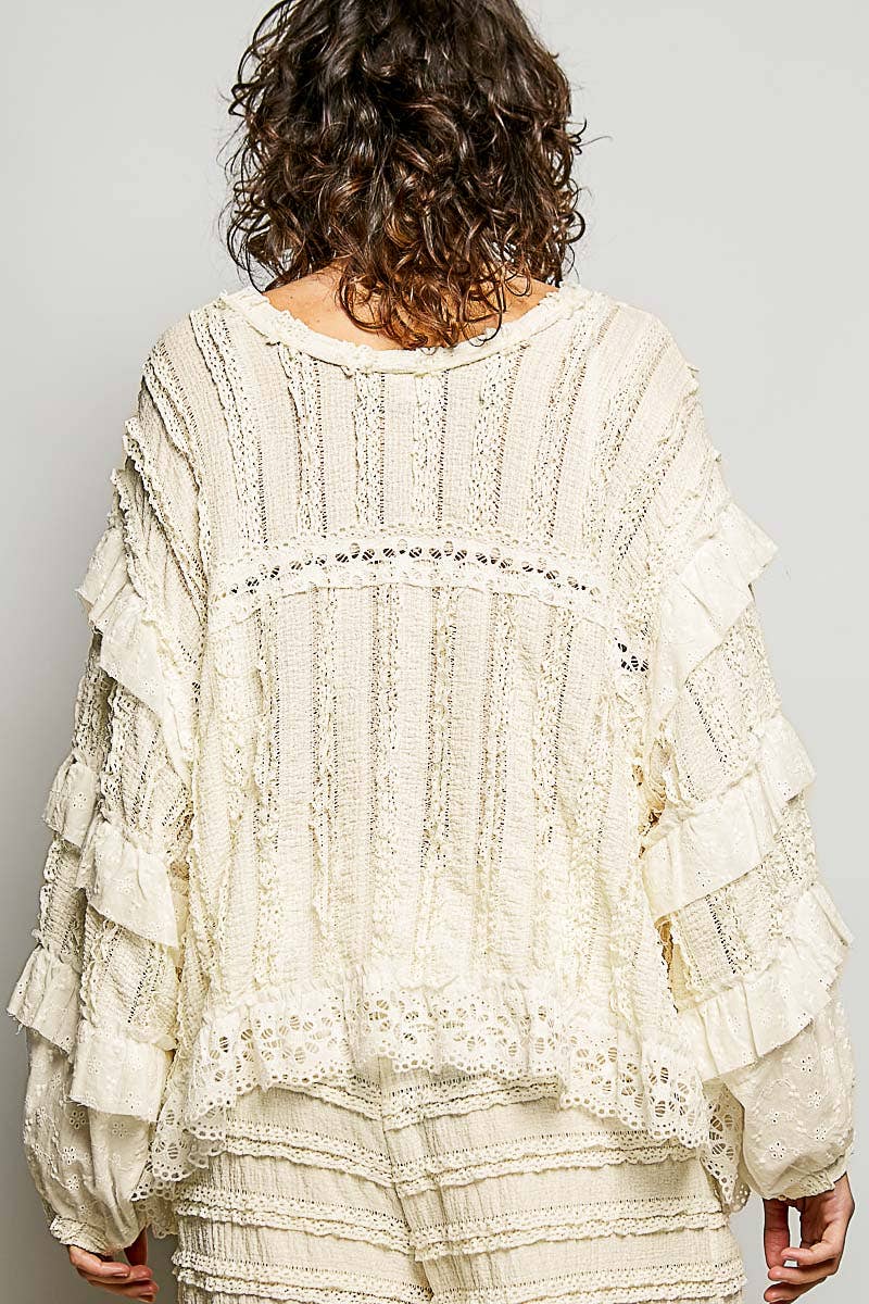 Eyelet Ruffle Knit Top