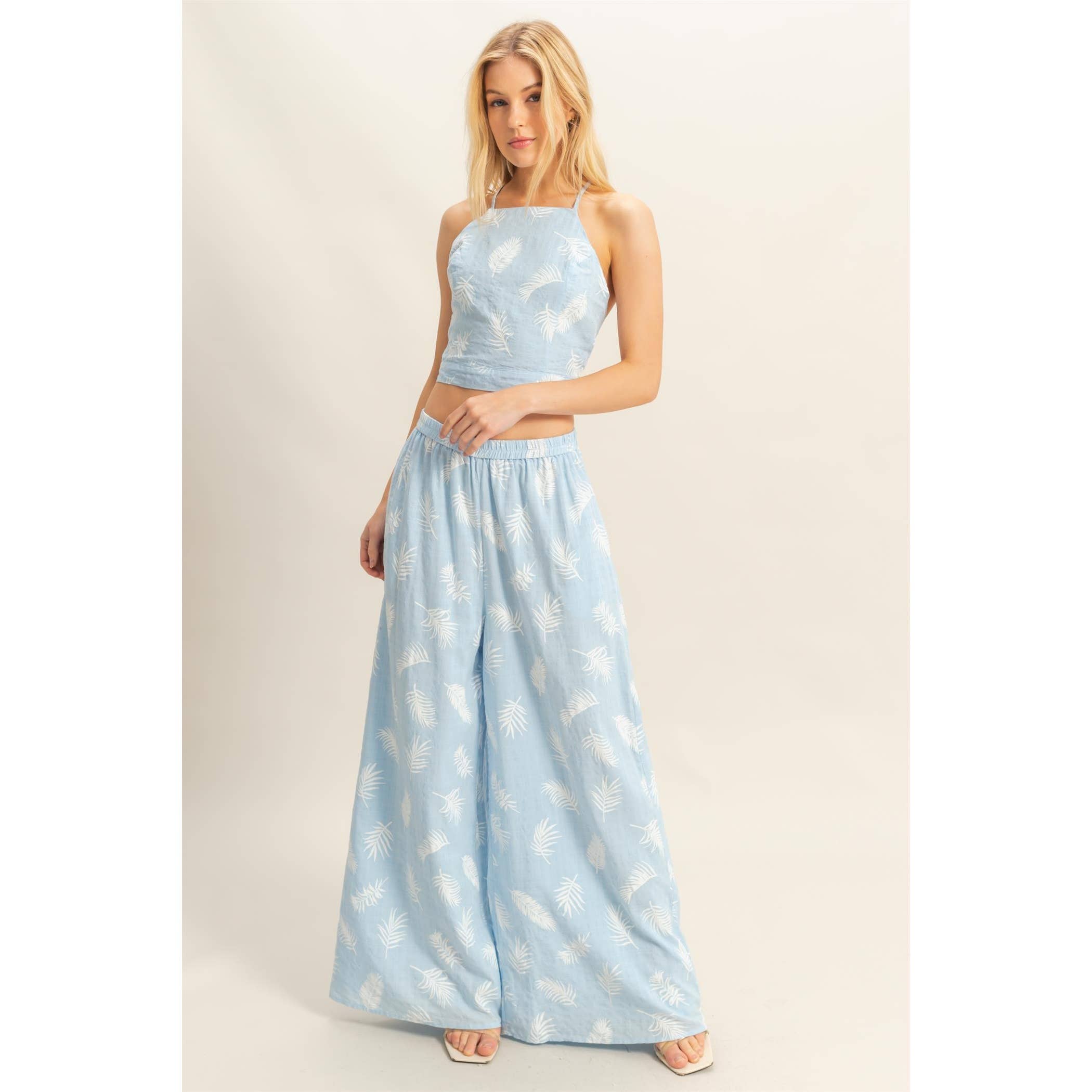 Tropical Leaf Wide Leg Pant