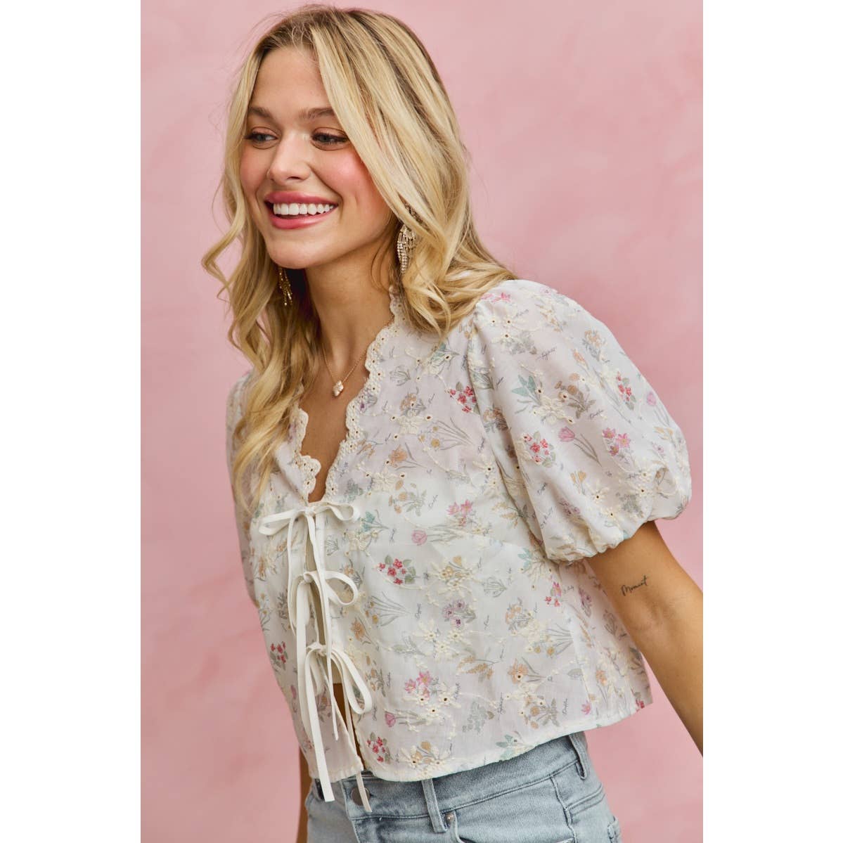 Meadow Bloom Tie Front Top
