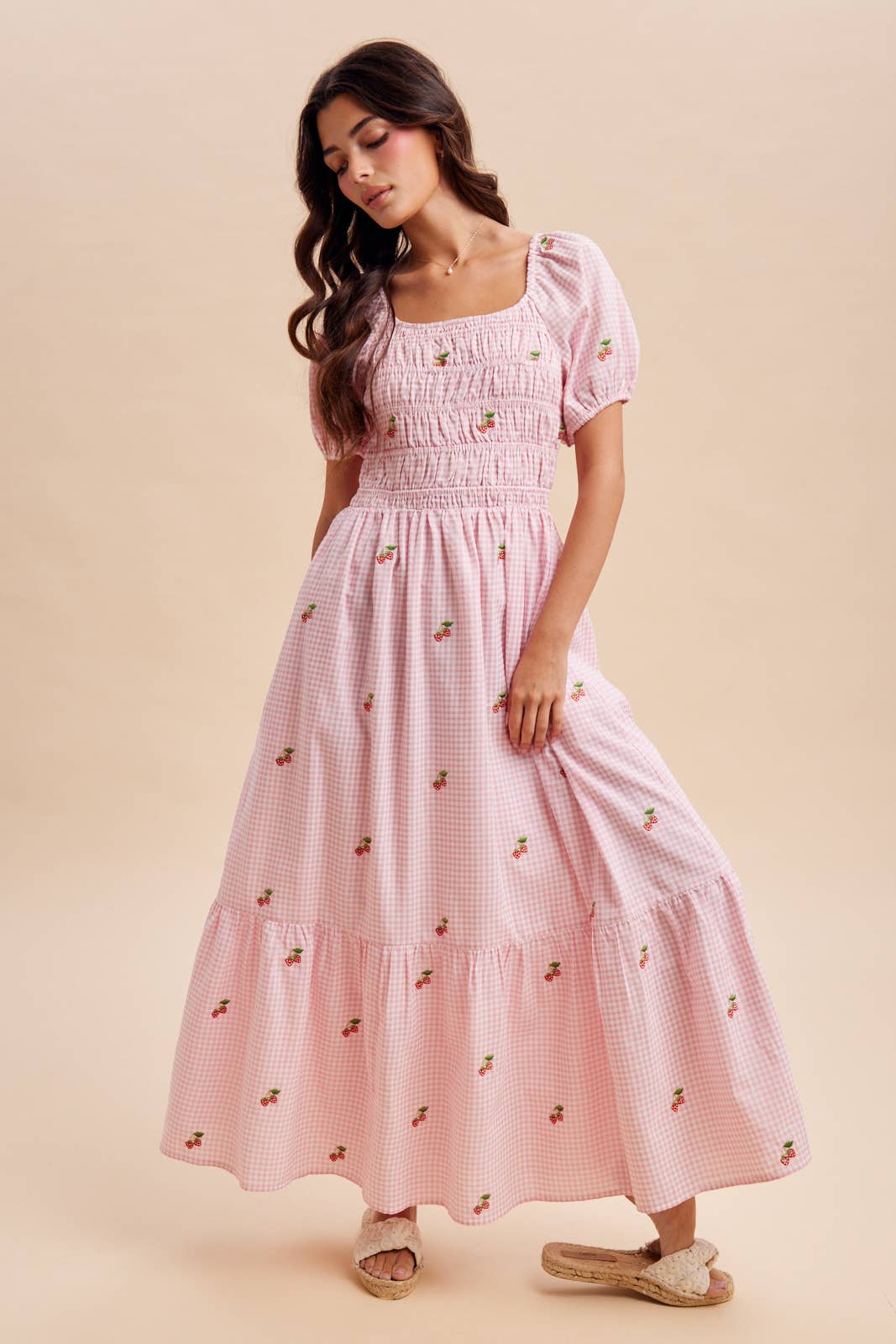 Strawberry Gingham Maxi Dress