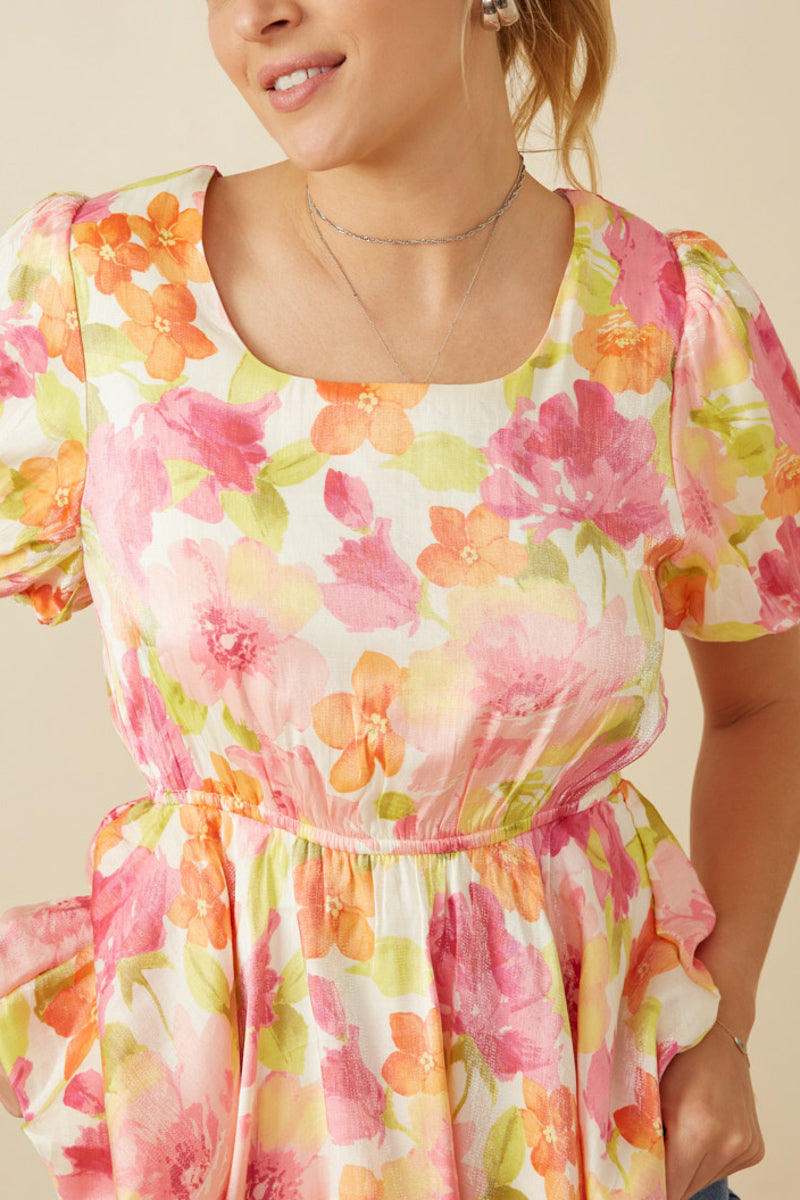 Petal Glow Foiled Peplum Bubble Top