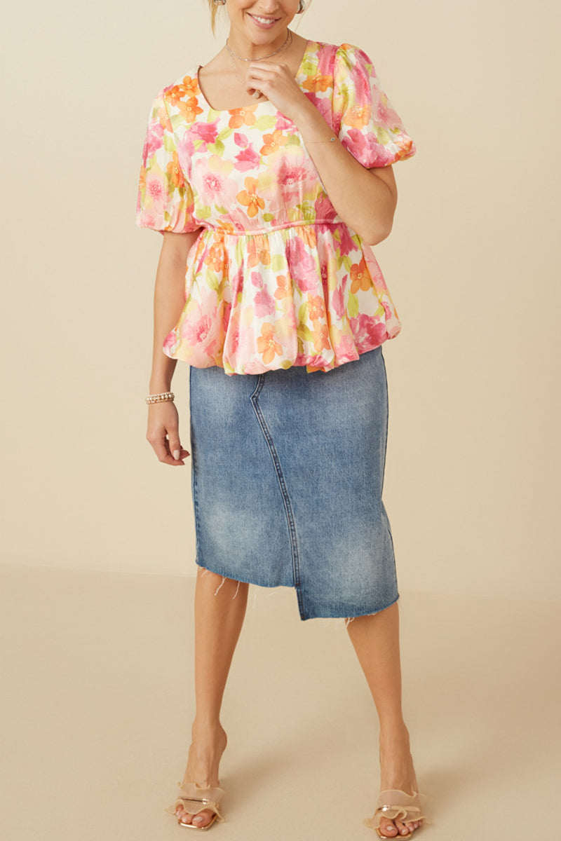 Petal Glow Foiled Peplum Bubble Top