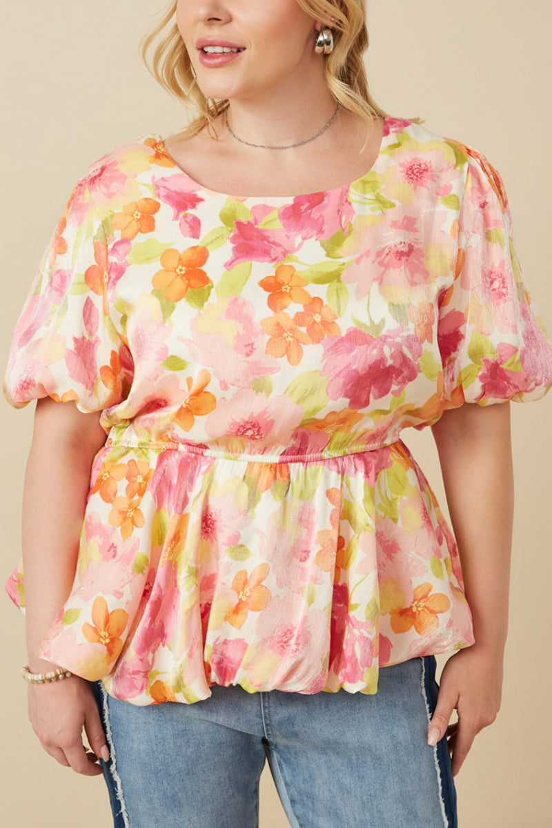 Petal Glow Foiled Peplum Bubble Top
