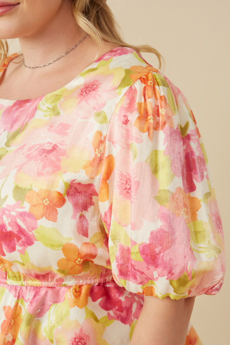 Petal Glow Foiled Peplum Bubble Top