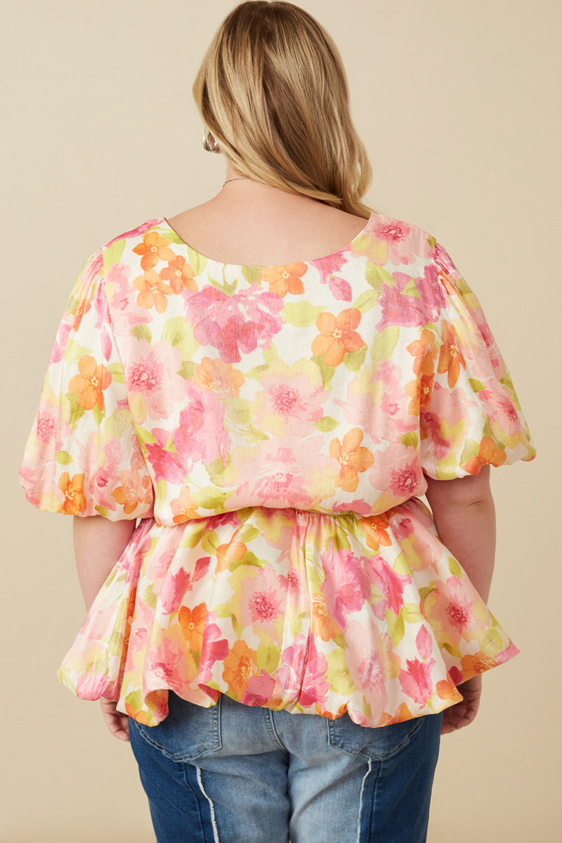 Petal Glow Foiled Peplum Bubble Top