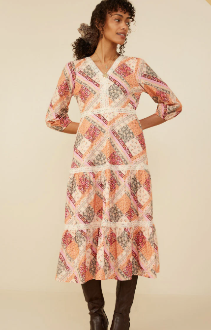 Quilt Lace Tiered Dress