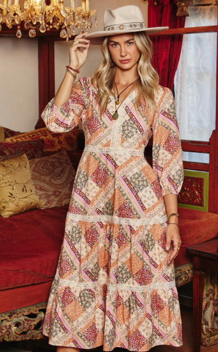 Quilt Lace Tiered Dress