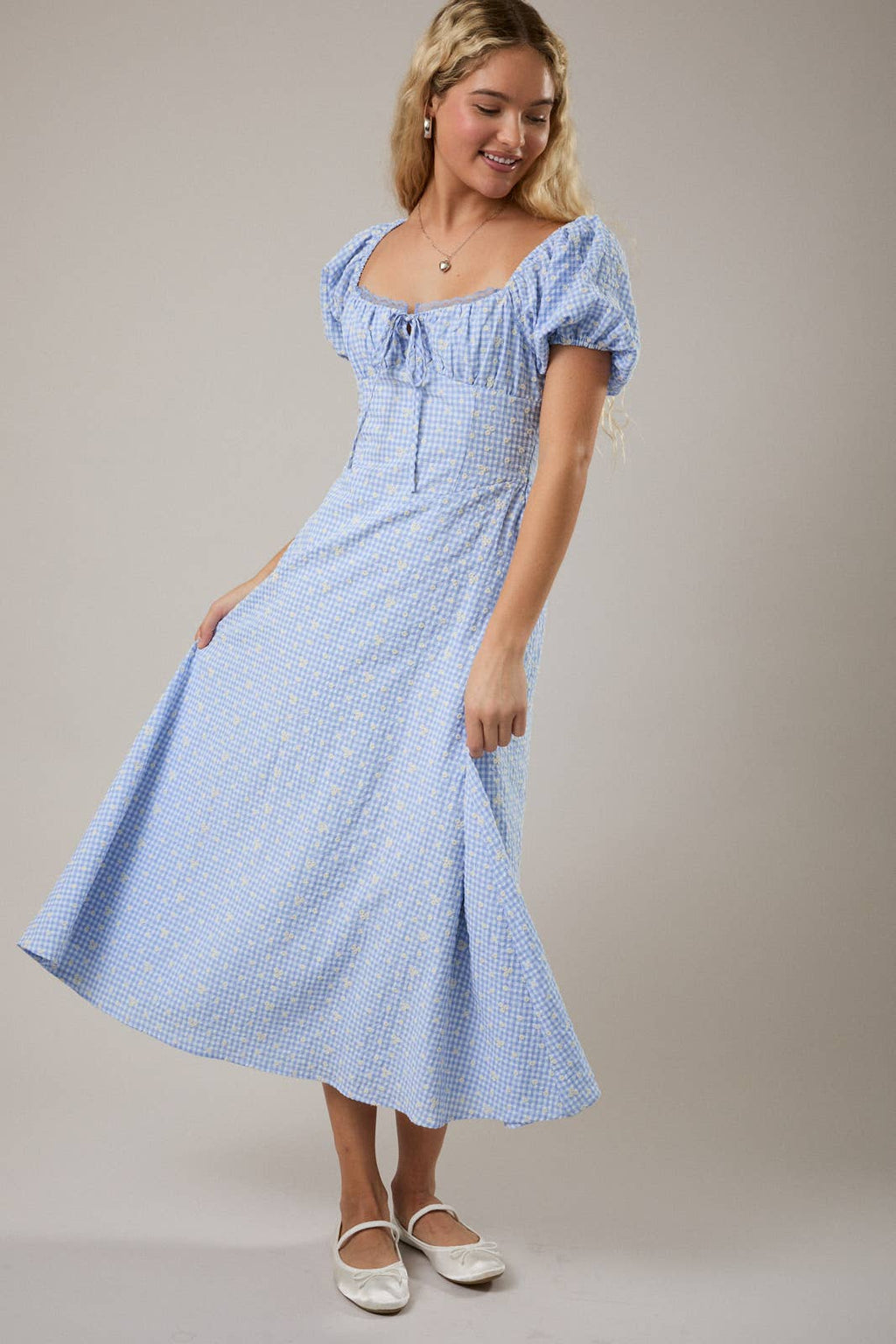 Daisy Gingham Midi Dress