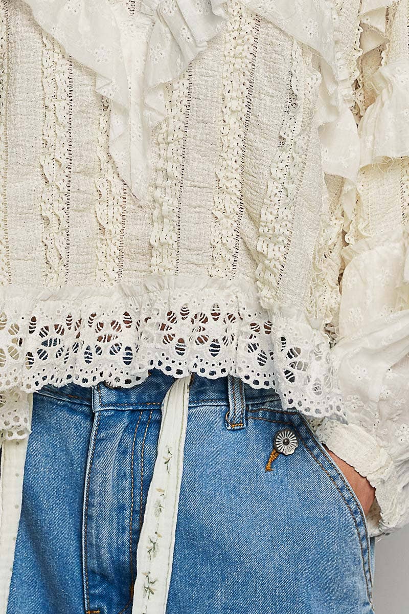 Eyelet Ruffle Knit Top