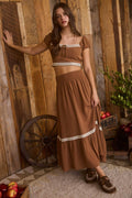 Contrast Lace Trim Midi Skirt