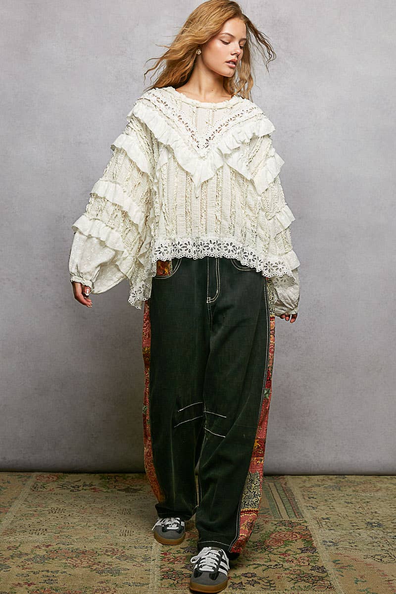 Eyelet Ruffle Knit Top