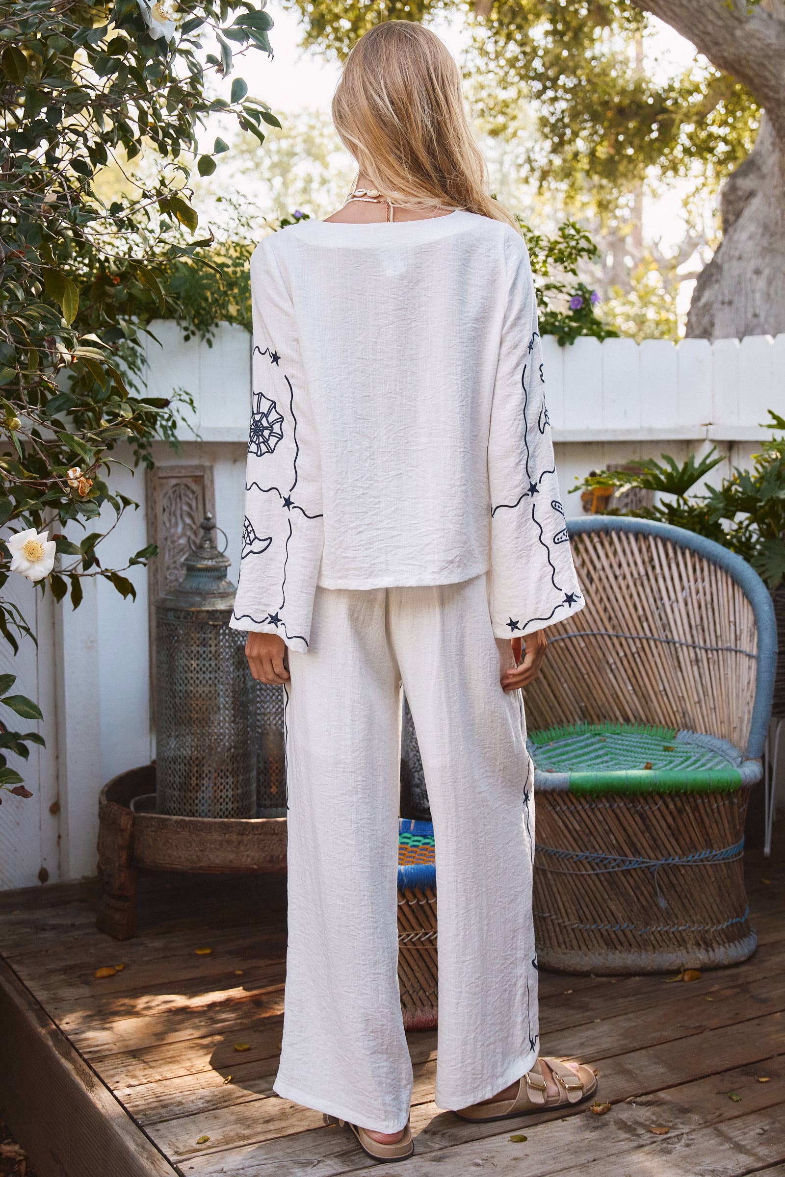 Shell Embroidered Tie Top