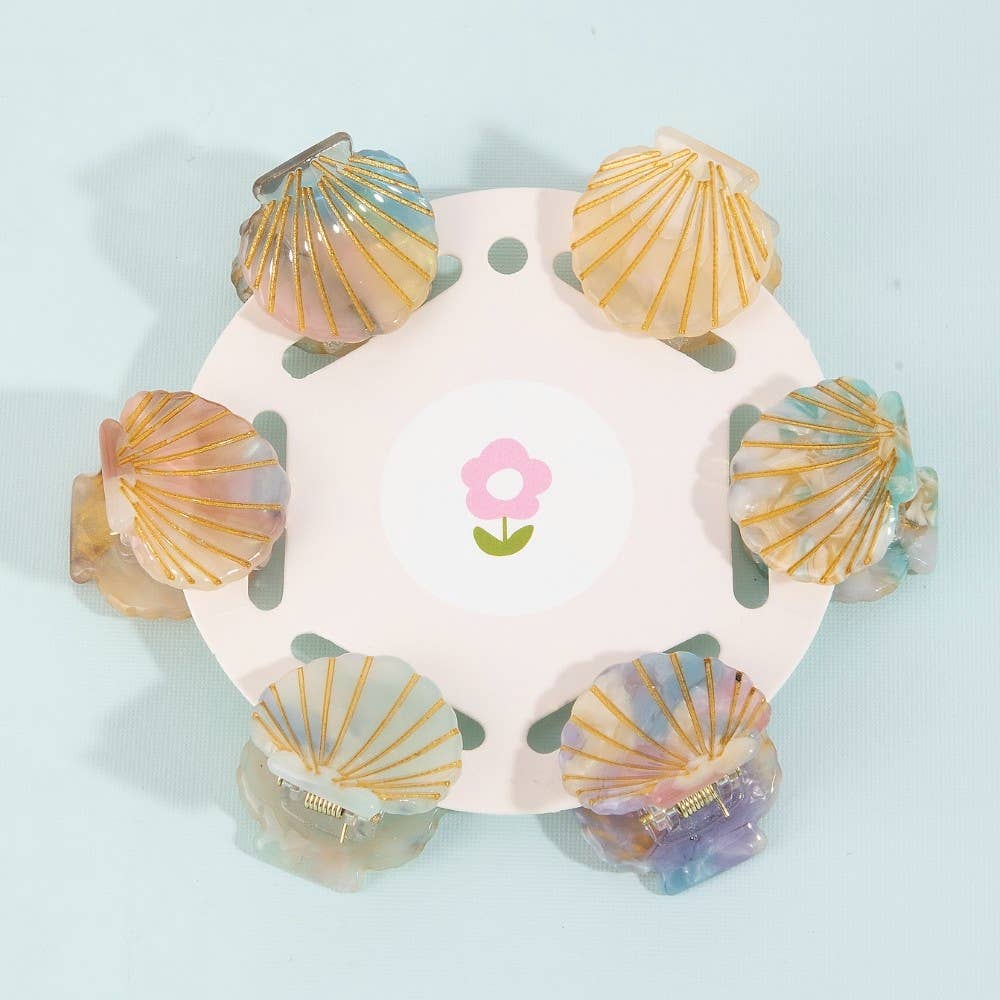 6pc Assorted Sealife Shell Mini Hair Clips