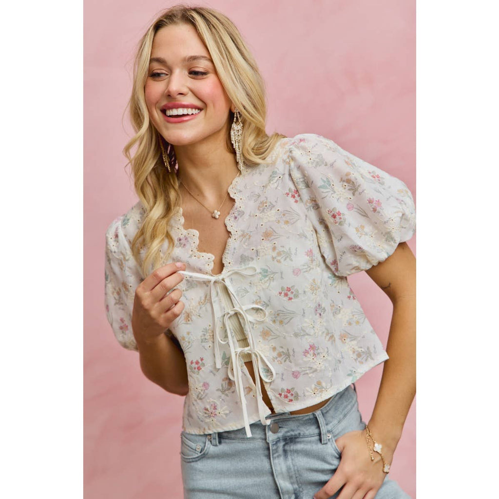 Meadow Bloom Tie Front Top