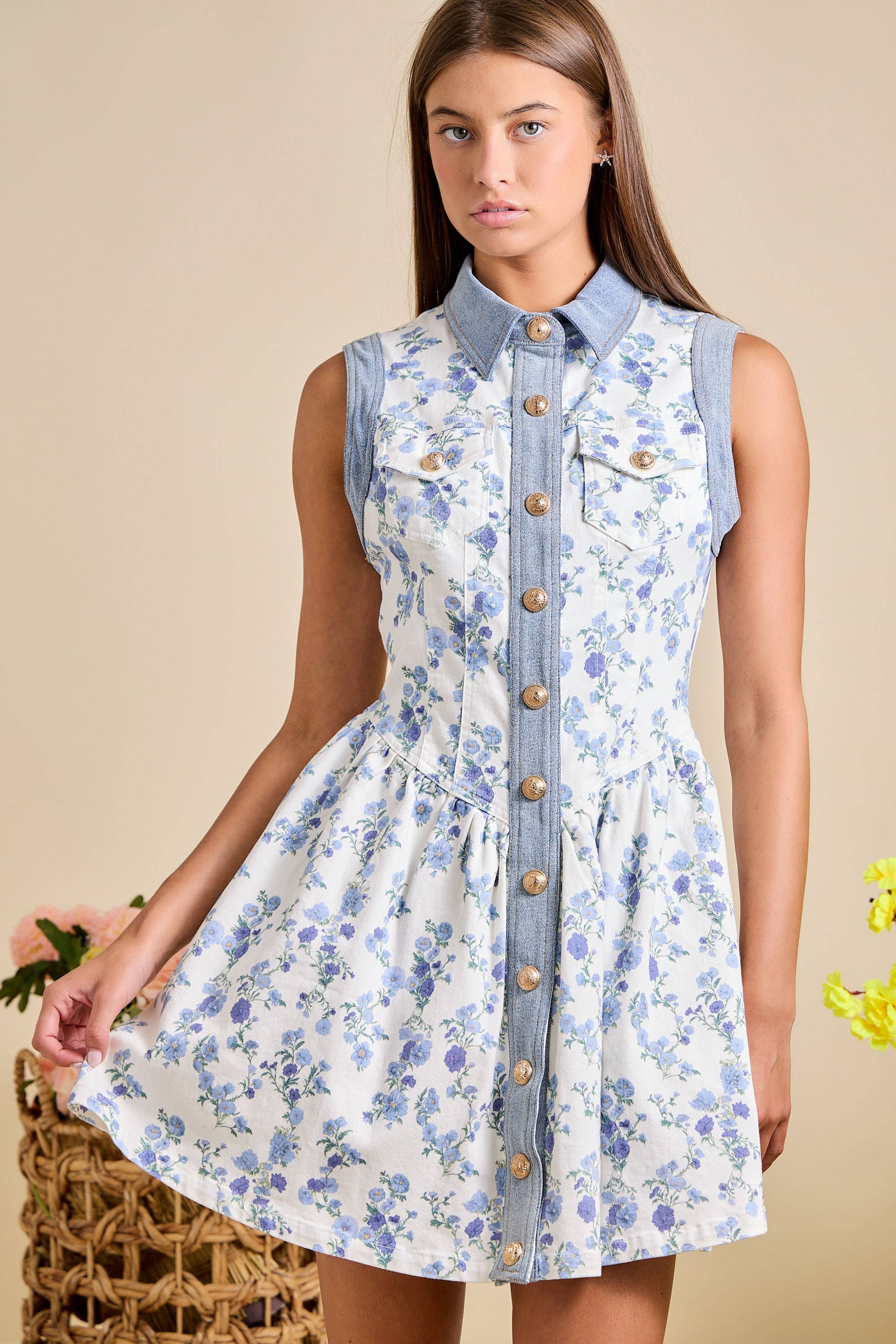 Seaside Bloom Denim Dress