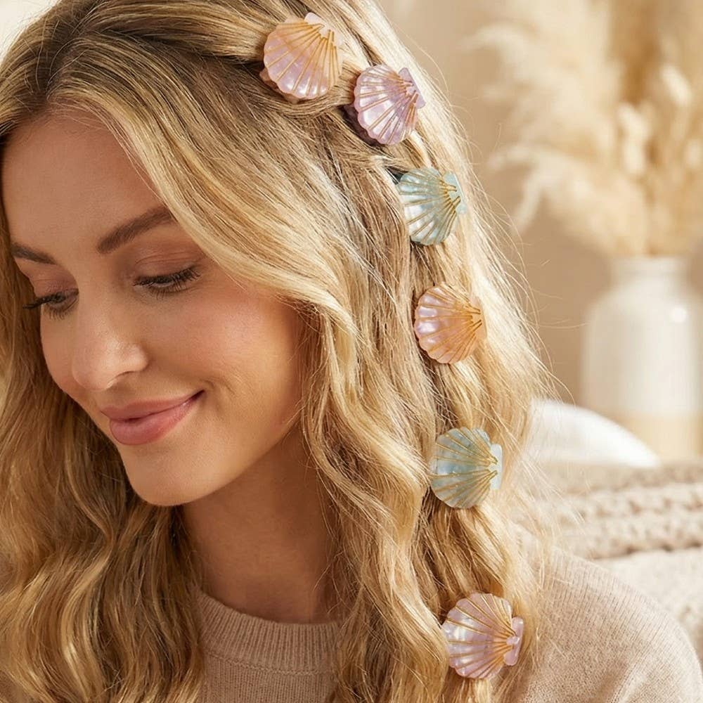 6pc Assorted Sealife Shell Mini Hair Clips