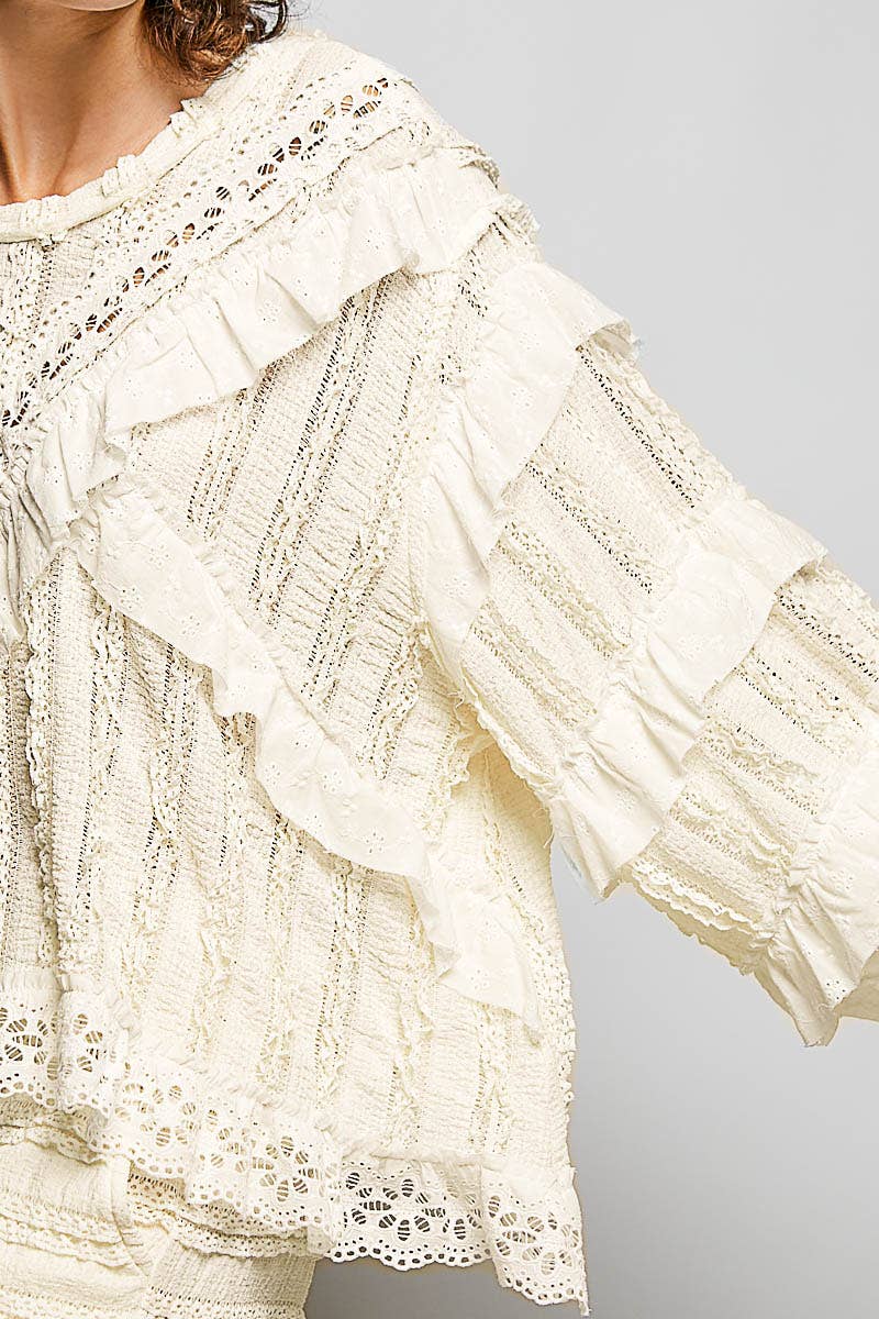 Eyelet Ruffle Knit Top