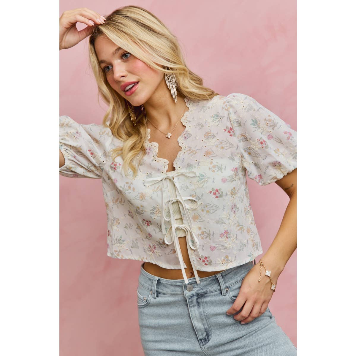 Meadow Bloom Tie Front Top