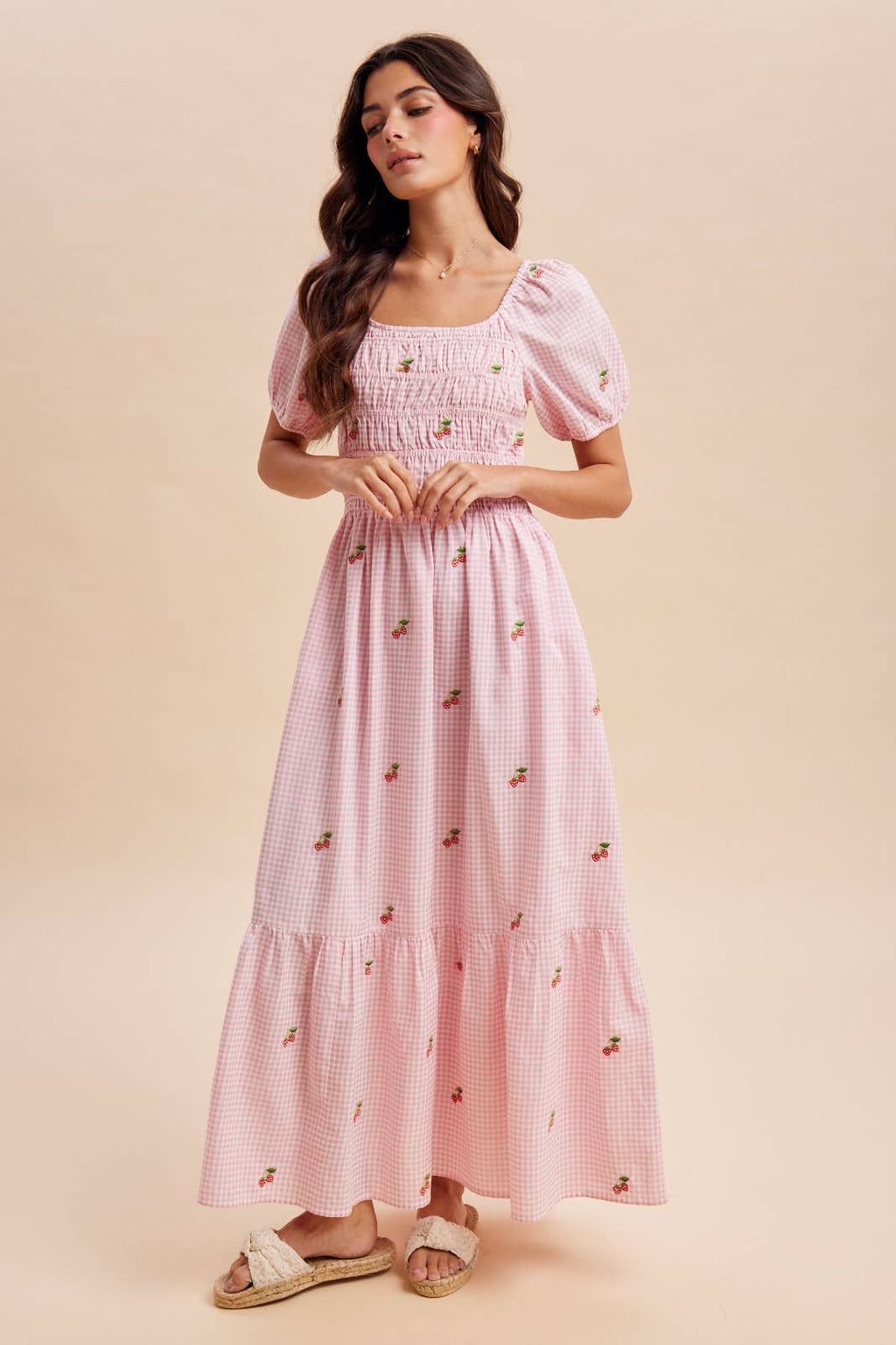 Strawberry Gingham Maxi Dress
