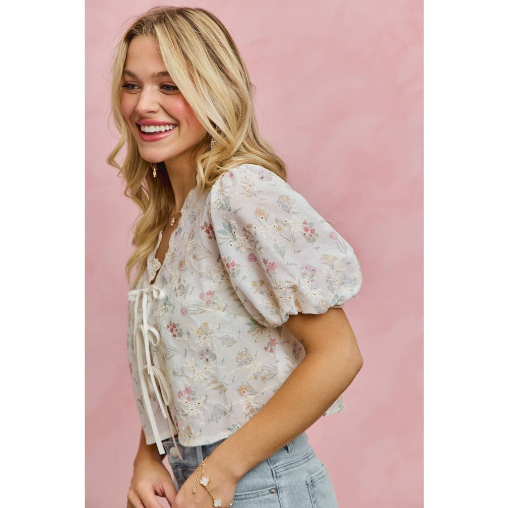 Meadow Bloom Tie Front Top