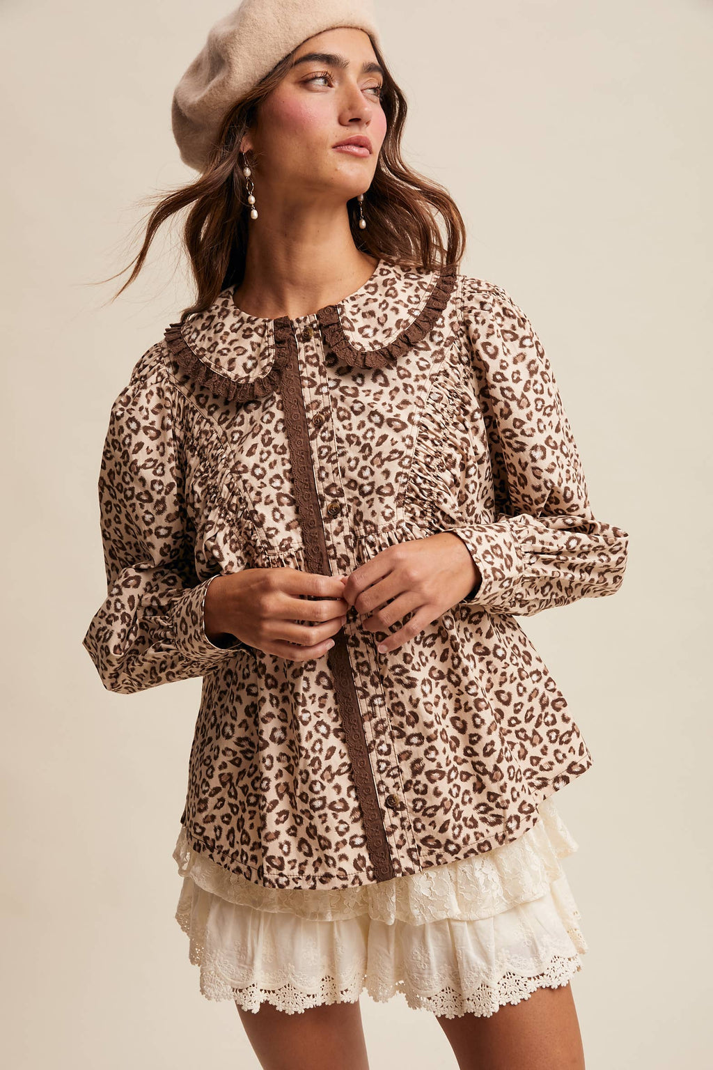 Ruffle Collar Button Blouse